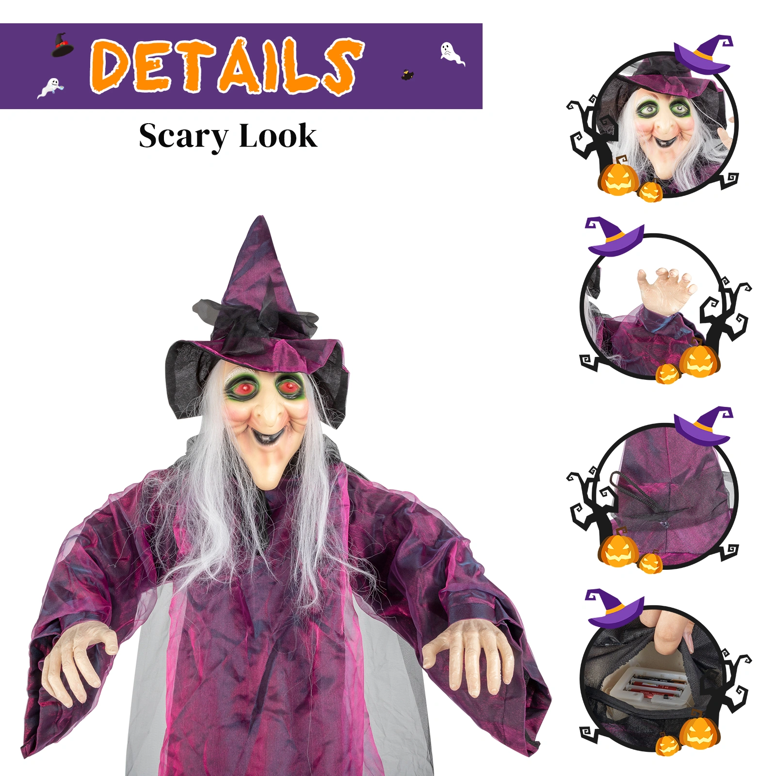 71in Life Size Hanging Witch Talking Halloween Everyday Decoration view 20