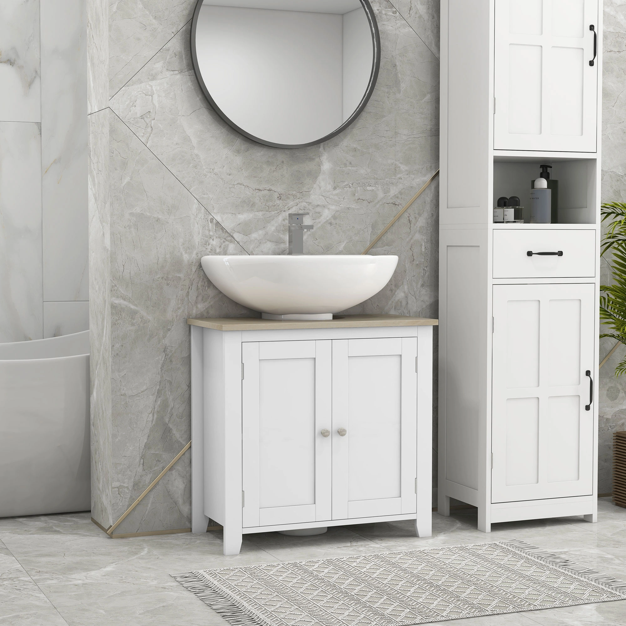 Bathroom Cabinet Wall Mount, 3-Door Storage Cabinet with Mirror, Moisture-Resistant Vanity Organizer for Toiletries, Medicines, Towels, White Finish