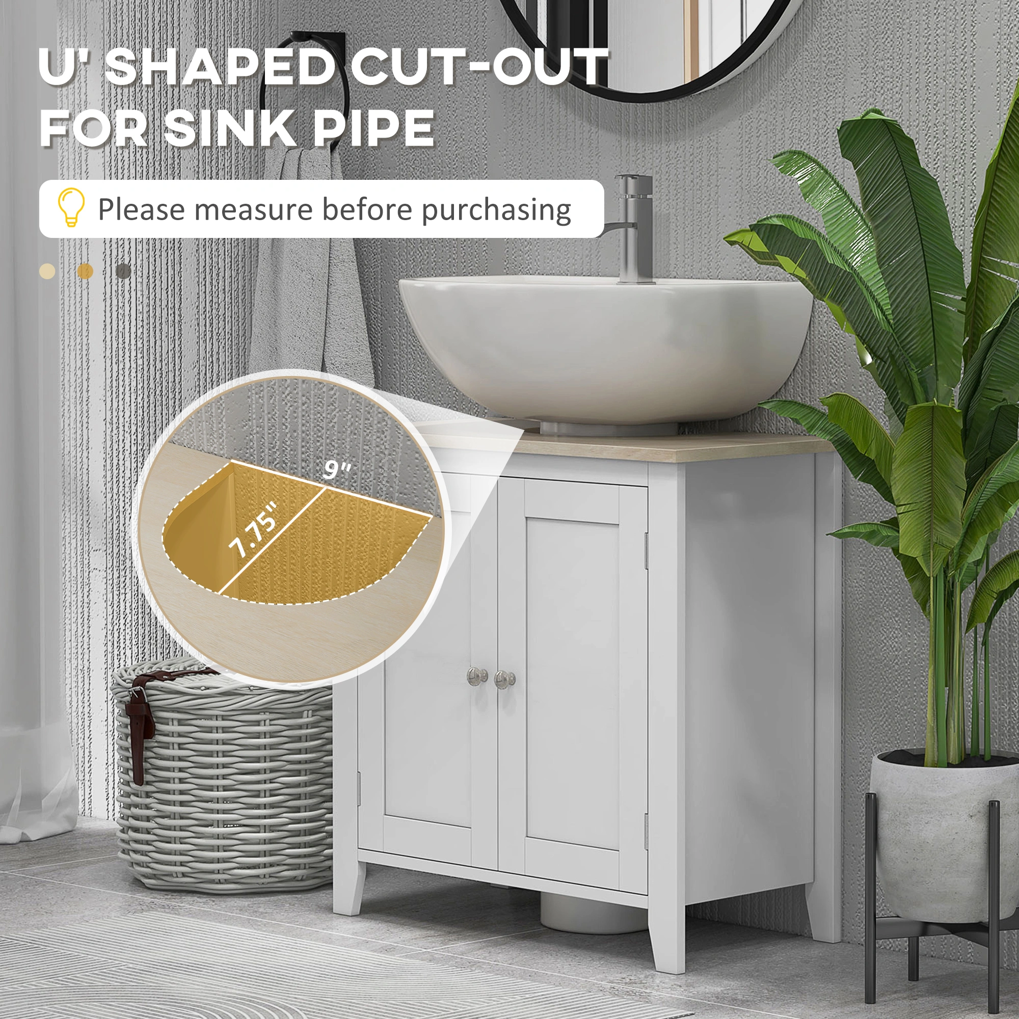 Bathroom Cabinet Wall Mount, 3-Door Storage Cabinet with Mirror, Moisture-Resistant Vanity Organizer for Toiletries, Medicines, Towels, White Finish view 3