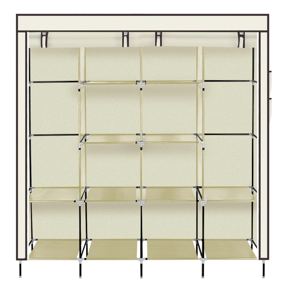 Portable Closet Organizer 67" Wardrobe Clothes Storage Rack with 12 Shelves & 4 Side Pockets - Beige view 3