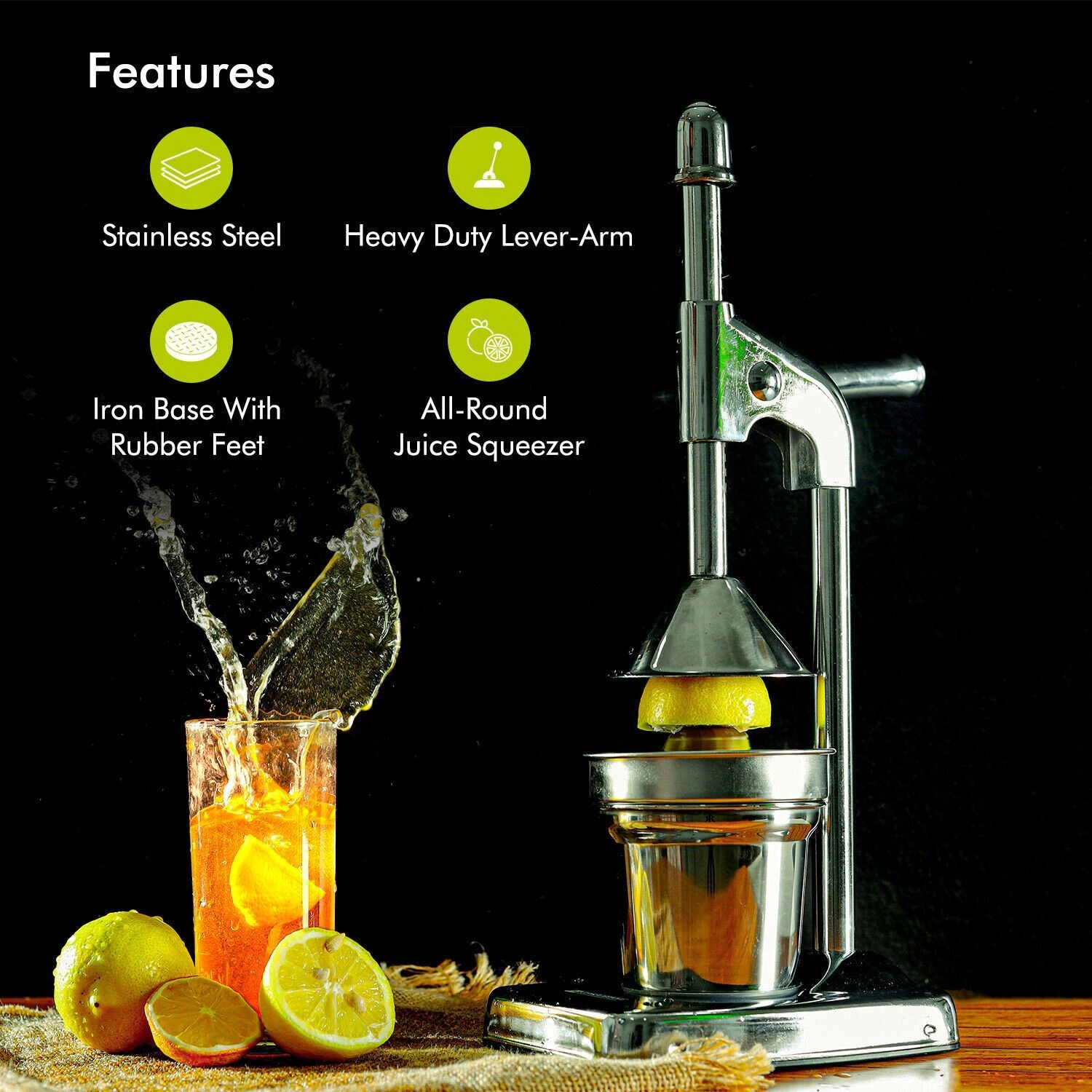 Manual Citrus Juicer Hand Press - Stainless Steel Lemon Lime Fruit Squeezer Extractor view 2