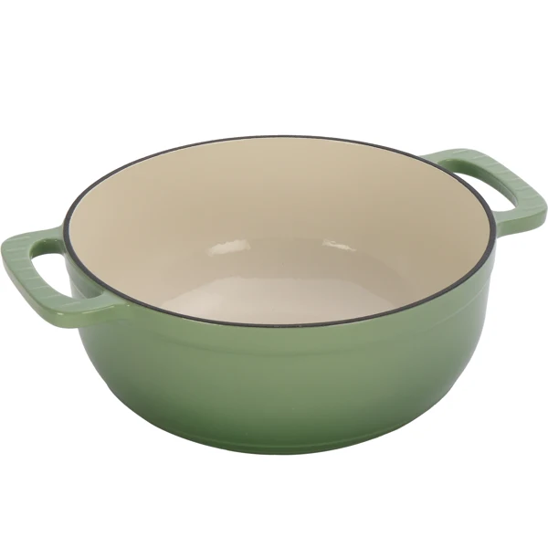 Cast iron 7.5QT cooking pot - Gradient green color - Includes two silicone gloves - Enamel pot view 2