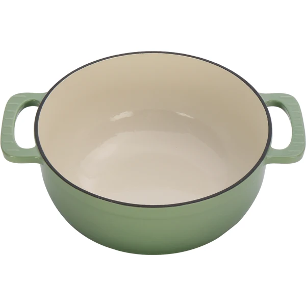 Cast iron 7.5QT cooking pot - Gradient green color - Includes two silicone gloves - Enamel pot view 3