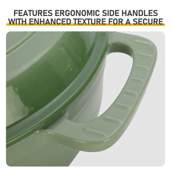 Cast iron 7.5QT cooking pot - Gradient green color - Includes two silicone gloves - Enamel pot view 6