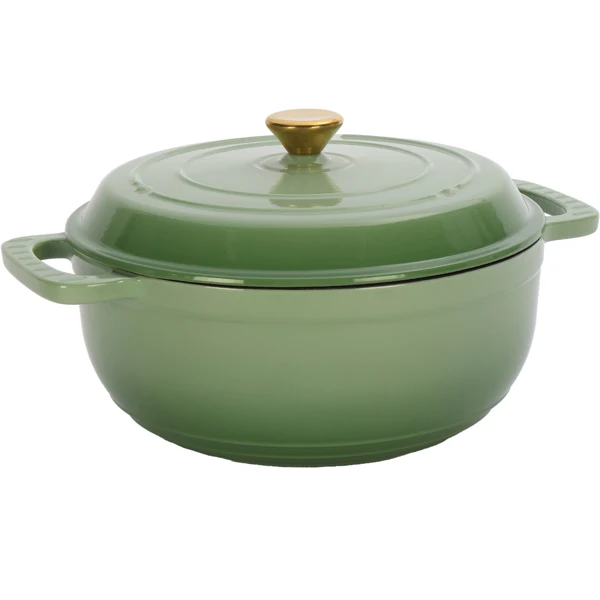 Cast iron 7.5QT cooking pot - Gradient green color - Includes two silicone gloves - Enamel pot
