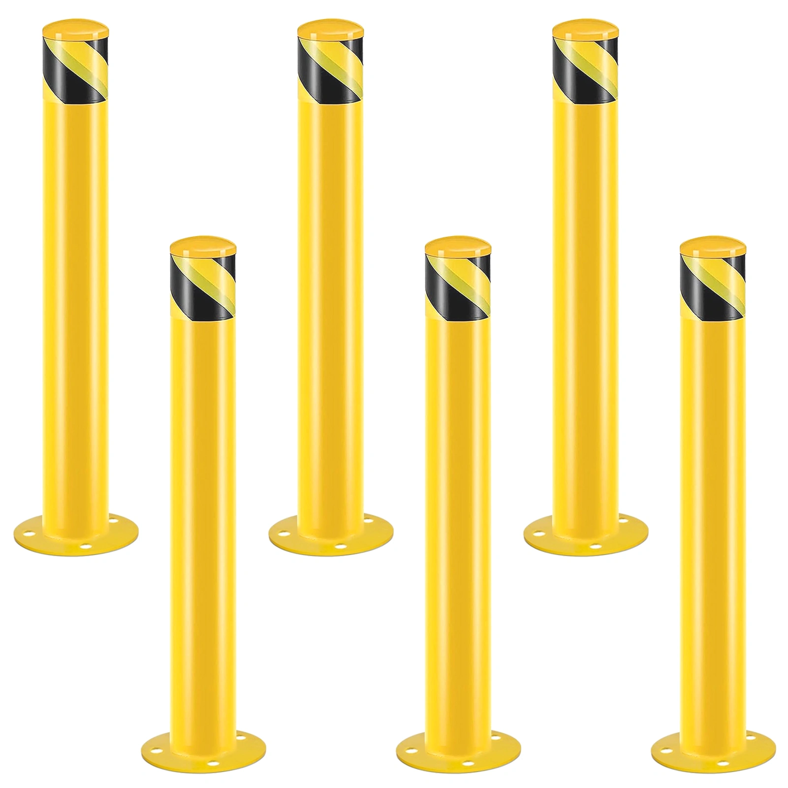 Safety Bollard Post 91cm Height Steel Parking Bollard 7.6cm Diameter Yellow Powder Coated Safety Barrier Post for Traffic Sensitive Areas 6PCS