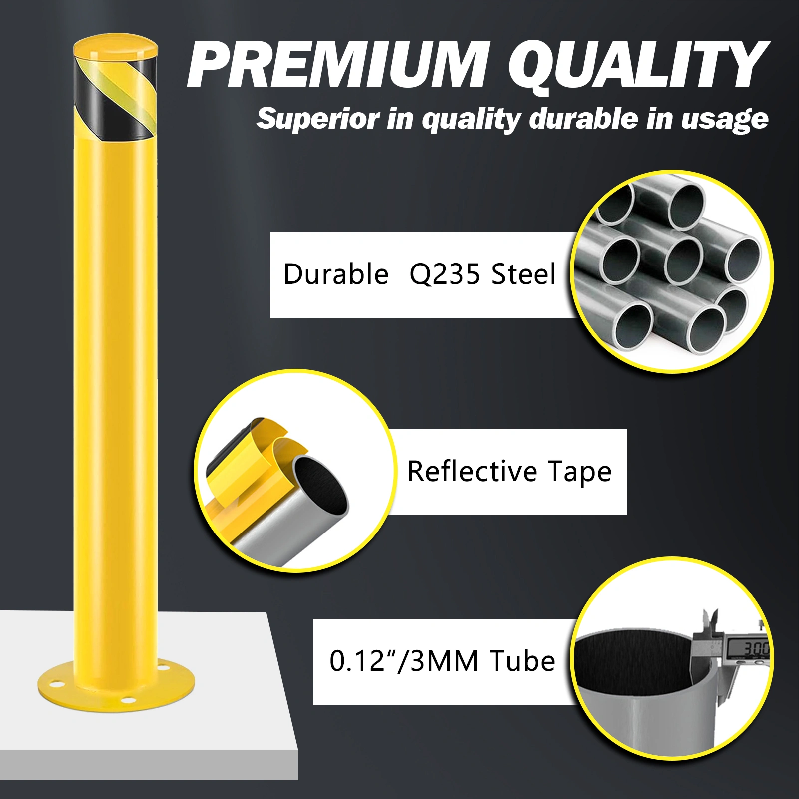Safety Bollard Post 91cm Height Steel Parking Bollard 7.6cm Diameter Yellow Powder Coated Safety Barrier Post for Traffic Sensitive Areas 6PCS view 3