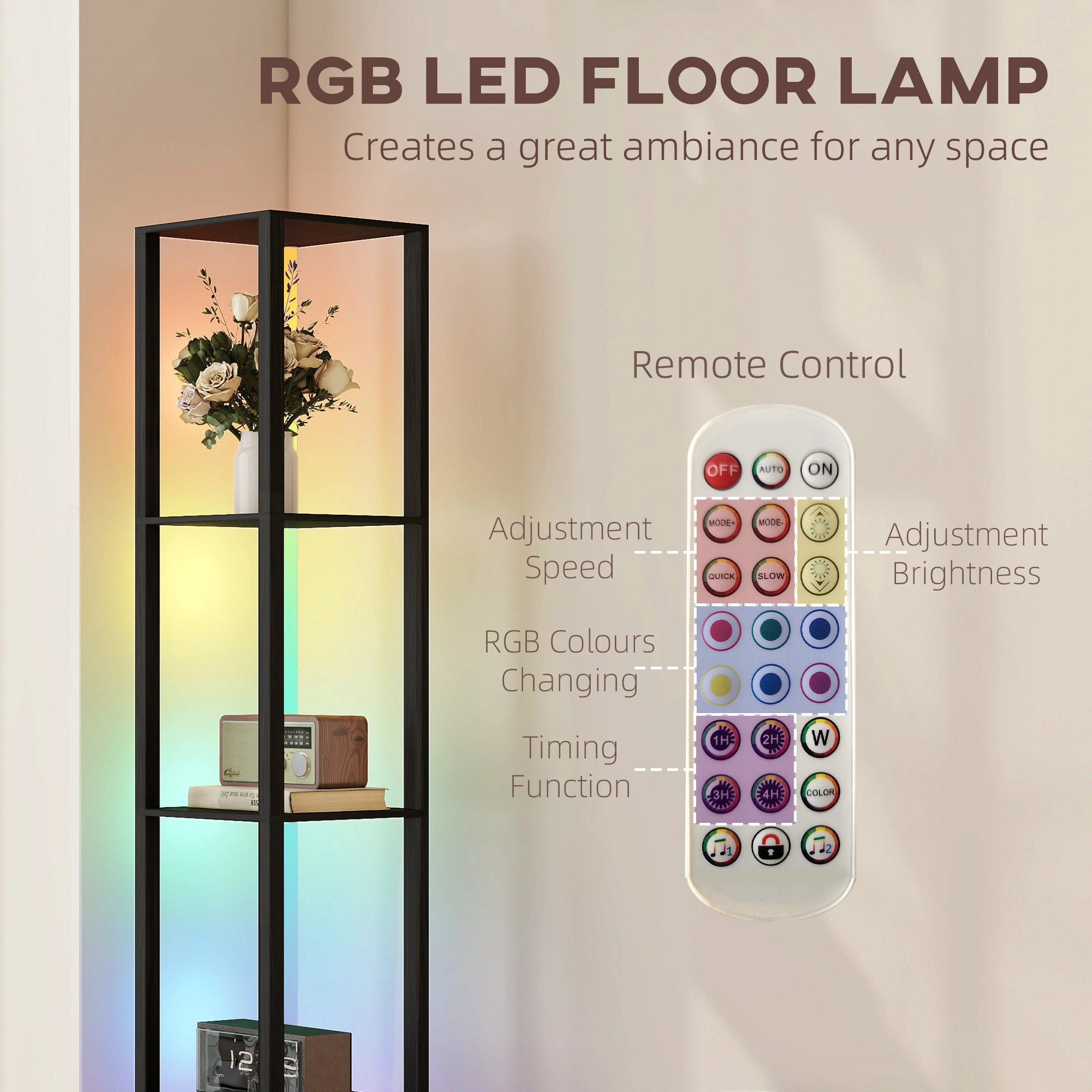 Floor Lamp, 3-Way LED Arc Floor Lamp with Remote & Touch Control, Adjustable Brightness, Modern Standing Light for Living Room, Bedroom, Office
