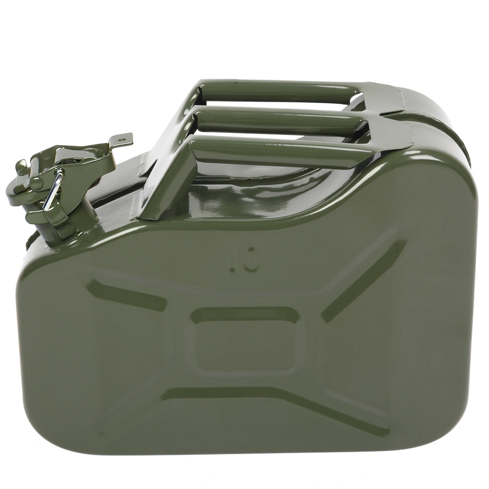 10L American Style Oil Barrel - Army Green Steel Fuel Can, 0.8mm Thick with Inverted Pour Spout
