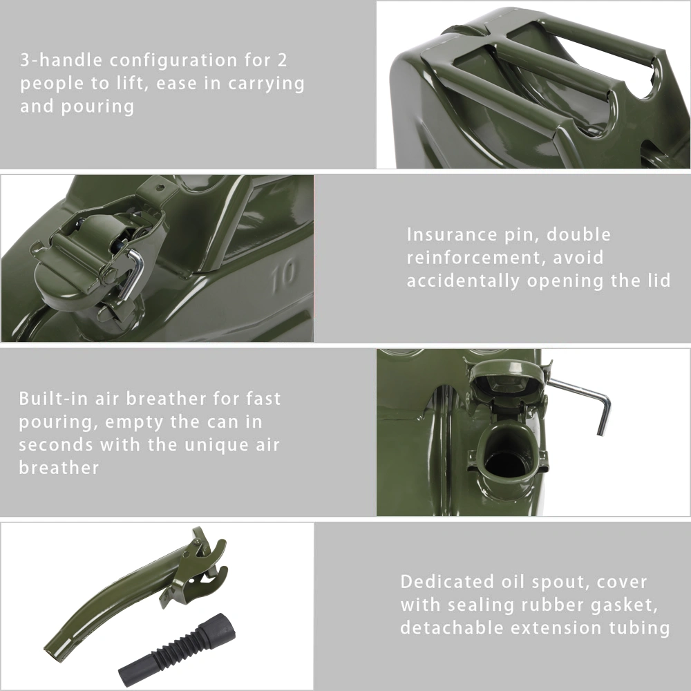 10L American Style Oil Barrel - Army Green Steel Fuel Can, 0.8mm Thick with Inverted Pour Spout view 5
