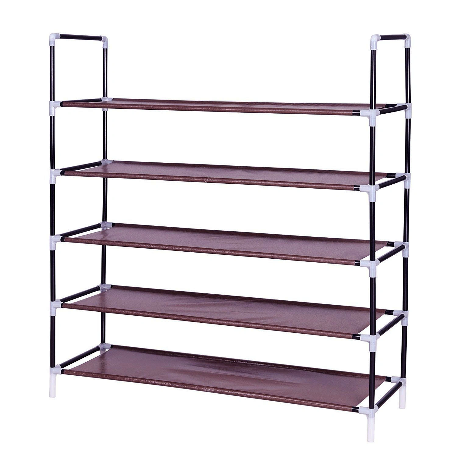 5-Tier Shoe Rack Non-Woven Fabric with Handle Dark Brown Easy Assembly