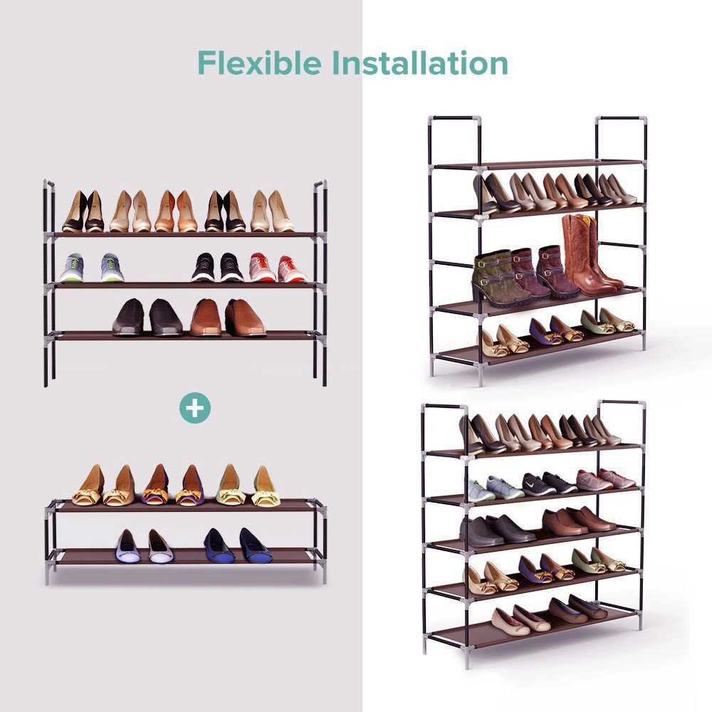 5-Tier Shoe Rack Non-Woven Fabric with Handle Dark Brown Easy Assembly view 3