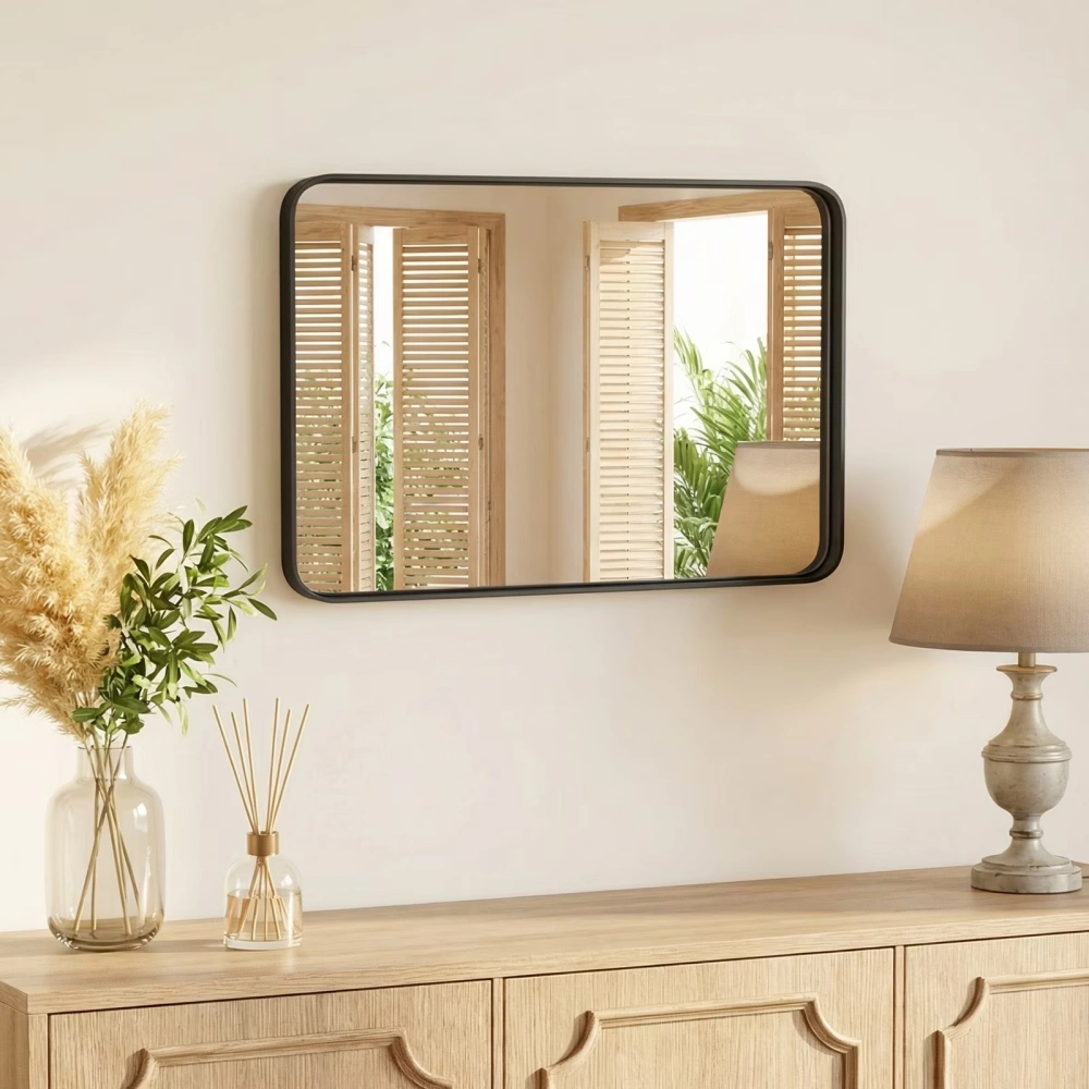Anti-Fog Bathroom Wall Mirror – 24" x 32" Shatterproof Mirror with Rectangular Metal Frame, Black (Shipment from Walmart)