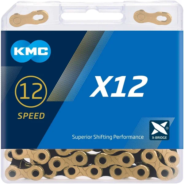 KMC X12 Chain 12-Speed 126 Links, Missing Link Included | TI Gold/Black view 2