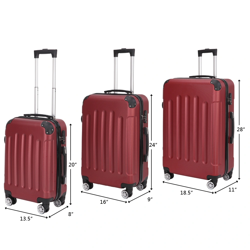 3-in-1 Portable ABS Trolley Luggage Set 20 24 28 Inch Wine Red Hard Shell Travel Suitcase with Wheels view 4