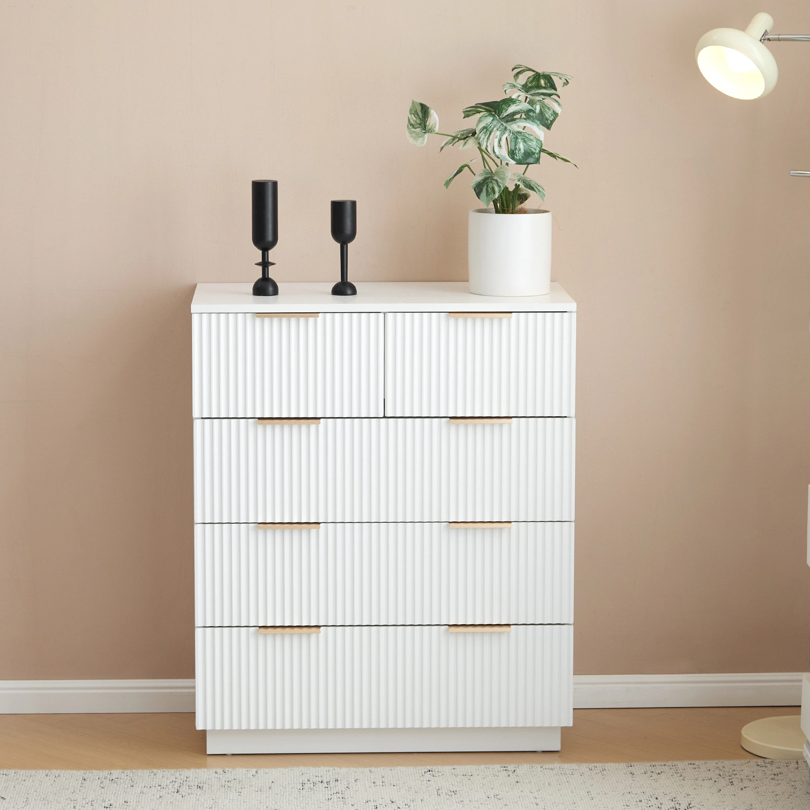 White P2 Particle Board and Density Board 724194cm Wavy Pattern Drawer Front Four-Level Five-Drawer Cabinet