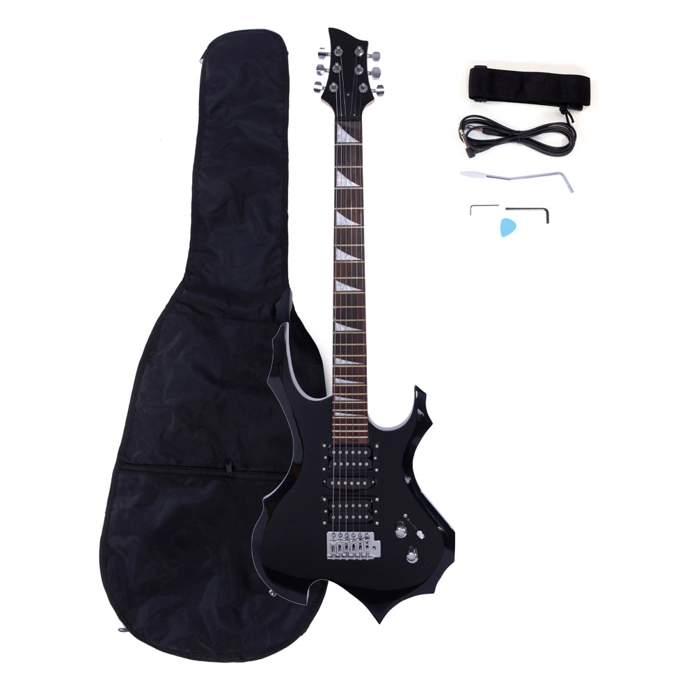 Flame Shaped Electric Guitar Accessory Kit for Beginners, HSH Pickup, Strap, Paddle Rocker Switch, Cable, Wrench Tool, Black