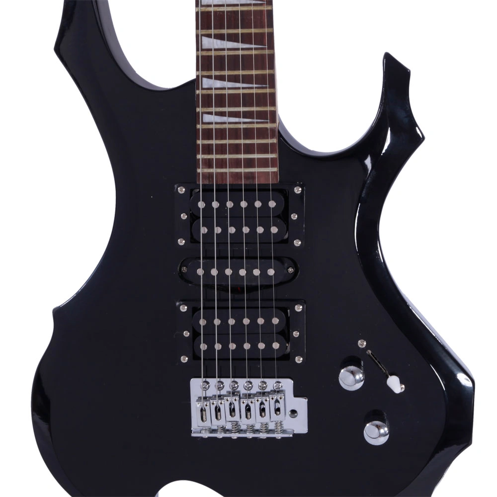 Flame Shaped Electric Guitar Accessory Kit for Beginners, HSH Pickup, Strap, Paddle Rocker Switch, Cable, Wrench Tool, Black view 9