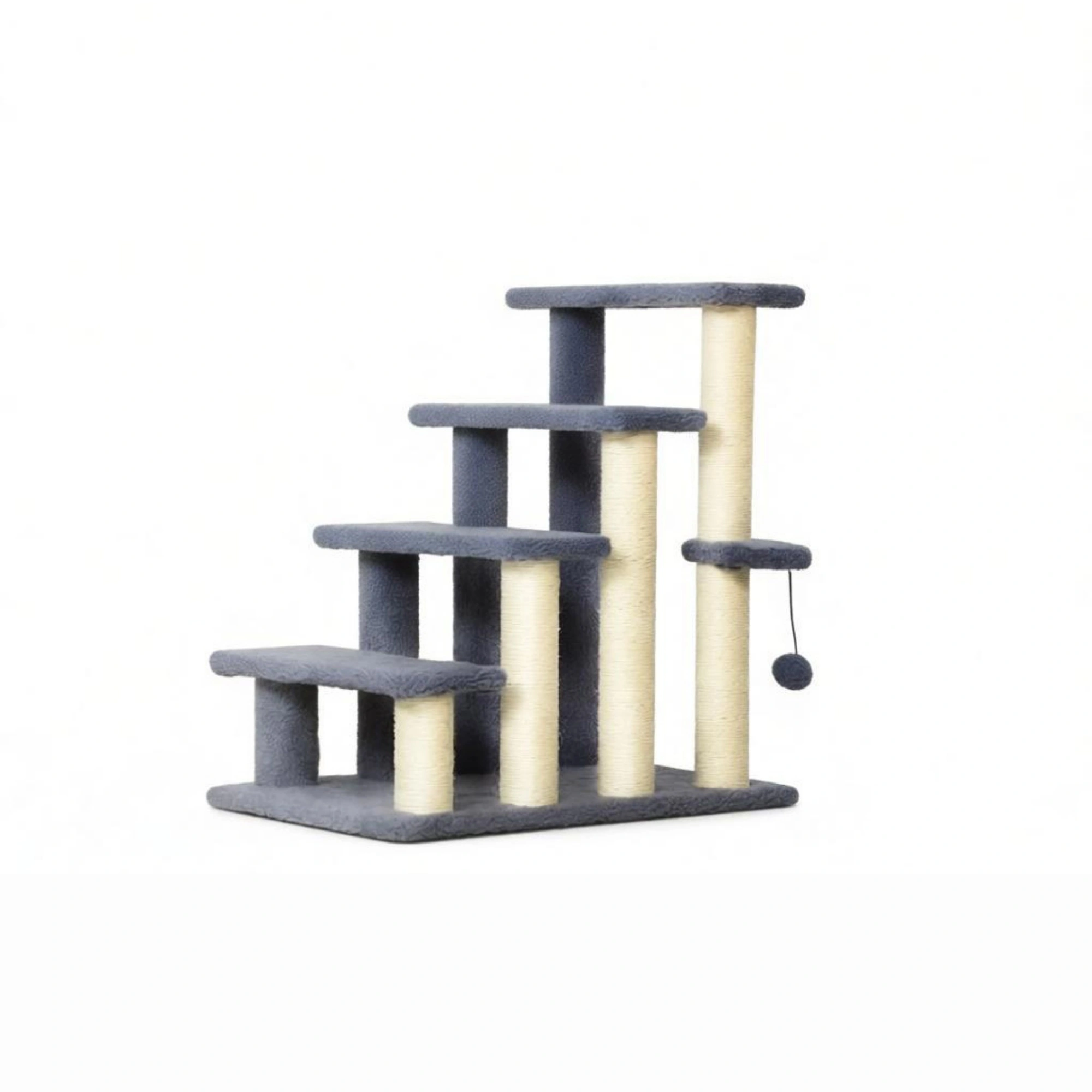 Gray 4-Tier Cat Climbing Steps with Scratching Posts, Pet Stairs for High Bed Sofa, Indoor Bedroom Living Room view 2