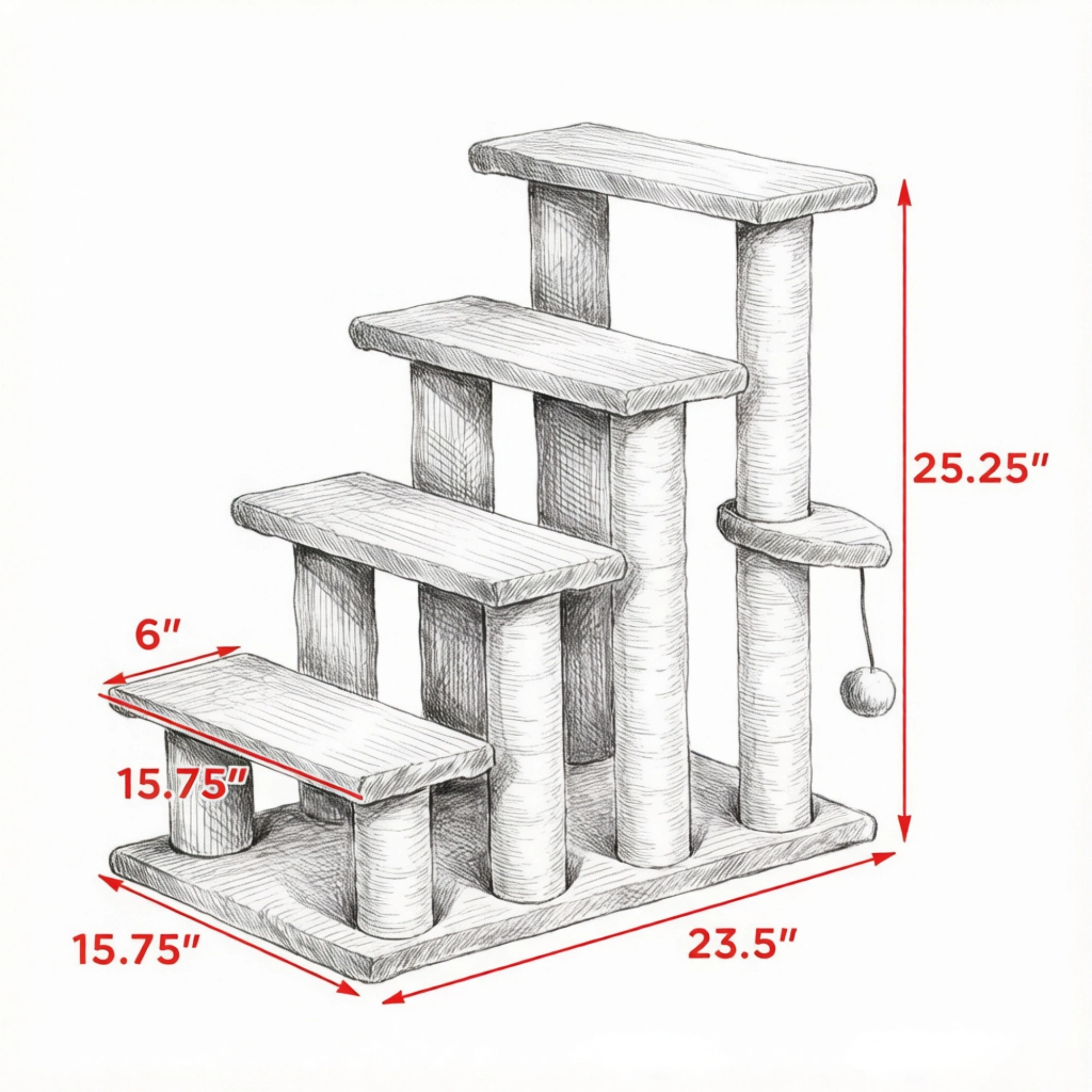 Gray 4-Tier Cat Climbing Steps with Scratching Posts, Pet Stairs for High Bed Sofa, Indoor Bedroom Living Room view 3