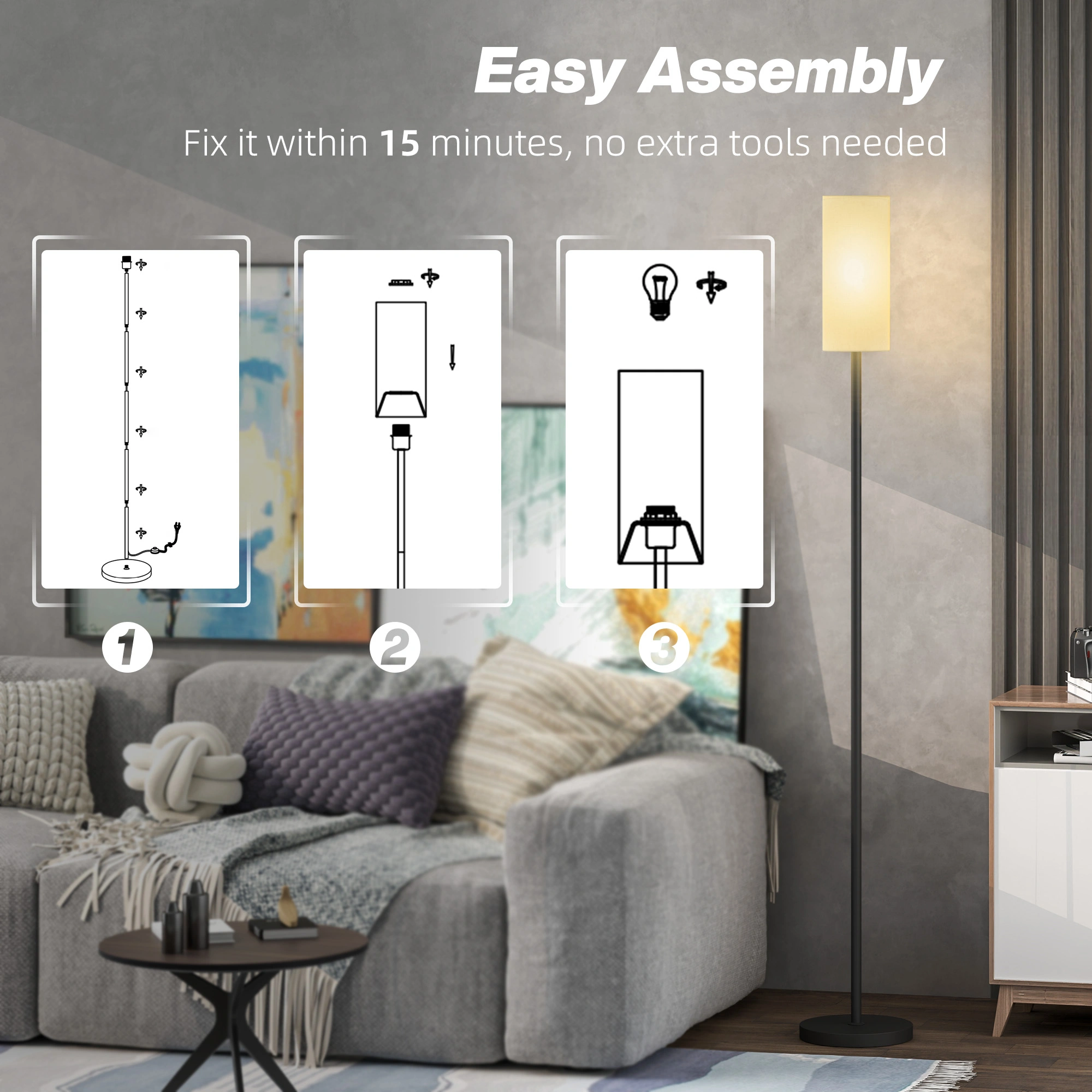 Modern Floor Lamp, LED Arc Floor Lamp with Remote, Dimmable Standing Lamp for Living Room, Bedroom, Office, Gunmetal Finish view 2