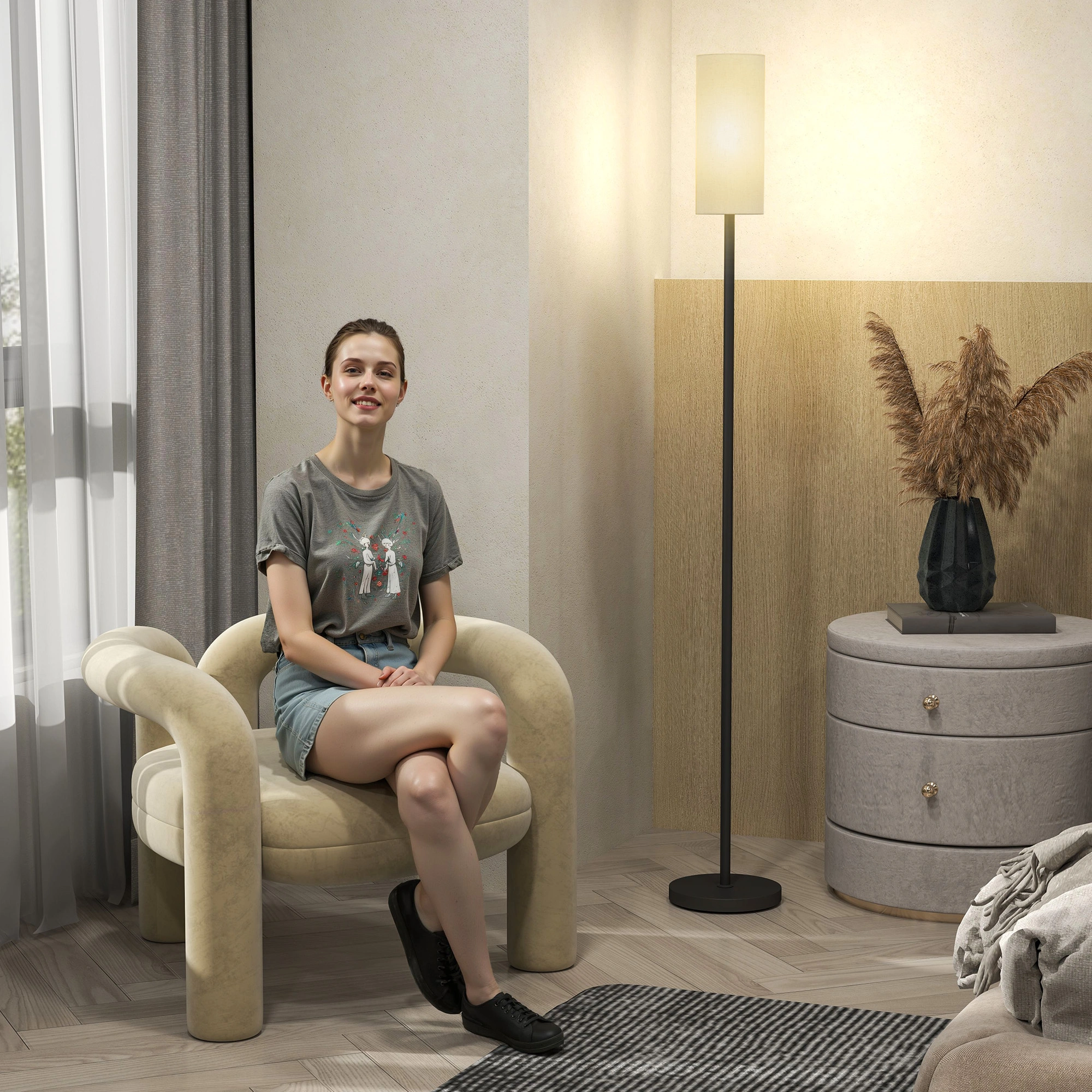 Modern Floor Lamp, LED Arc Floor Lamp with Remote, Dimmable Standing Lamp for Living Room, Bedroom, Office, Gunmetal Finish view 4