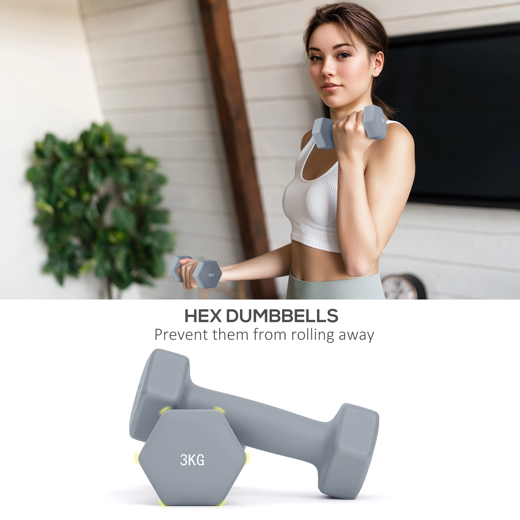 Neoprene Dumbbell 3lb, Set of 6, 3 Pound Weights in Pink, Non-Slip Coating for Fitness Workout view 4
