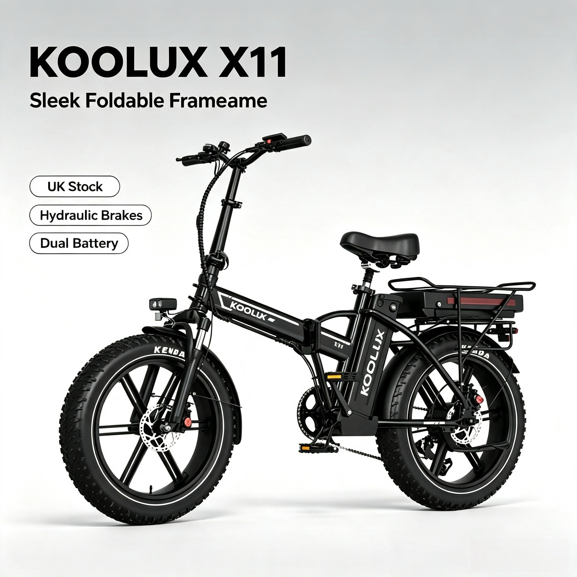 KOOLUX X11 750W Dual Battery Folding E-Bike 20x4.0 Kenda Fat Tire Hydraulic Brake 80-150KM Range UK Stock view 2