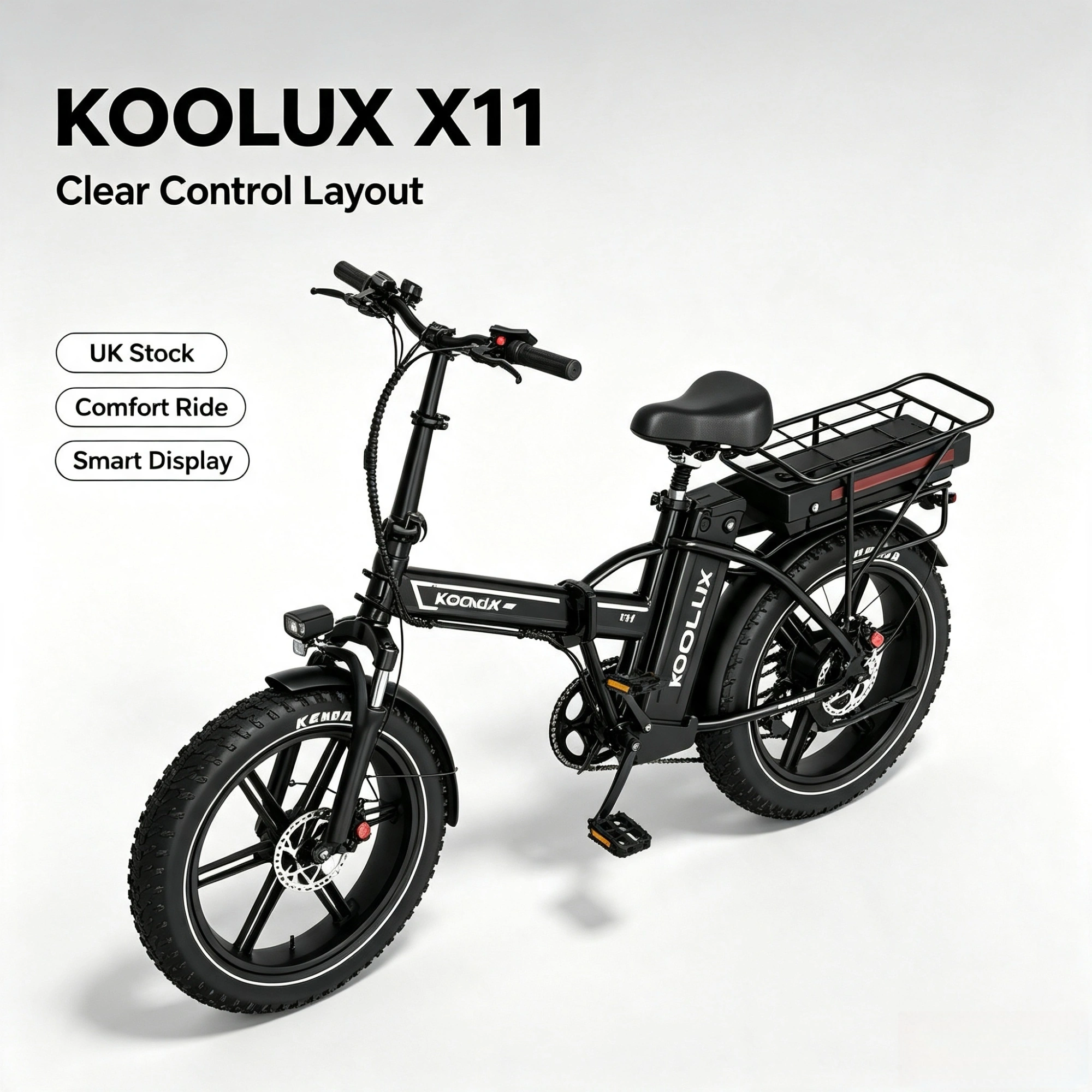 KOOLUX X11 750W Dual Battery Folding E-Bike 20x4.0 Kenda Fat Tire Hydraulic Brake 80-150KM Range UK Stock view 3