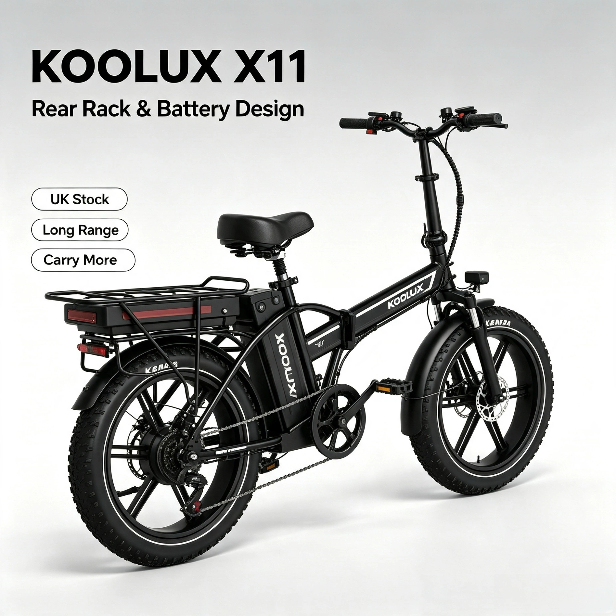 KOOLUX X11 750W Dual Battery Folding E-Bike 20x4.0 Kenda Fat Tire Hydraulic Brake 80-150KM Range UK Stock view 5
