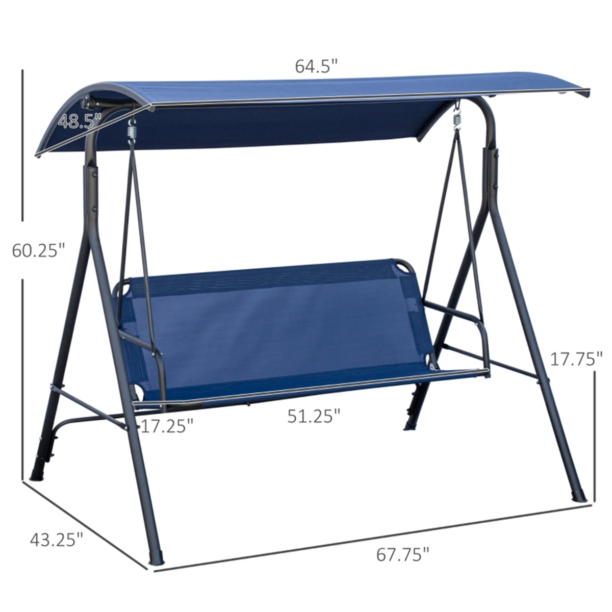 3-Seat Outdoor Patio Swing Chair with Canopy, Dark Blue Wicker Rattan Garden Hammock Hanging Couch for Yard Deck Porch (Amazon Shipping) view 2