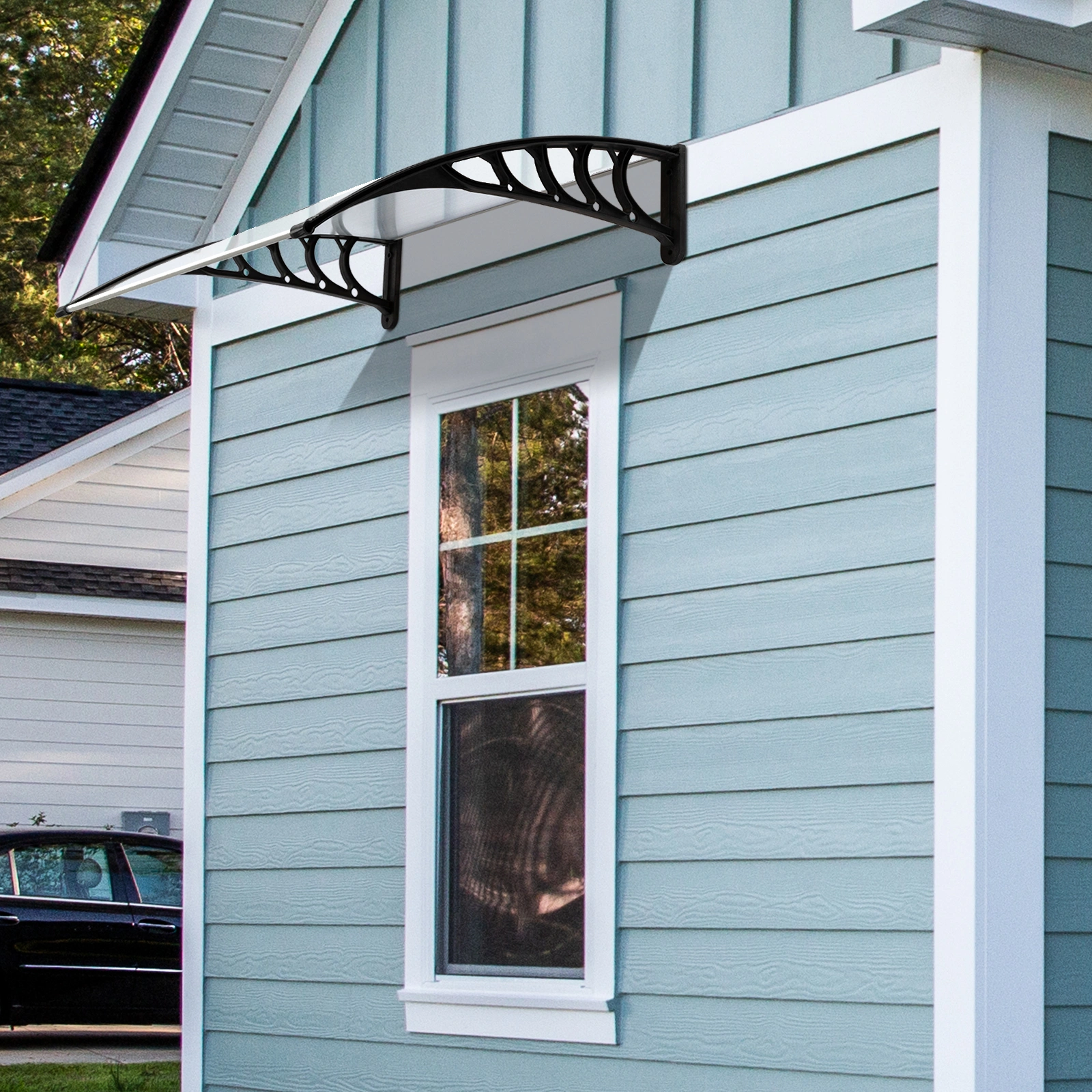 HT-100 x 80 Household Application Door & Window Rain Cover Eaves Canopy White & Black Bracket view 17