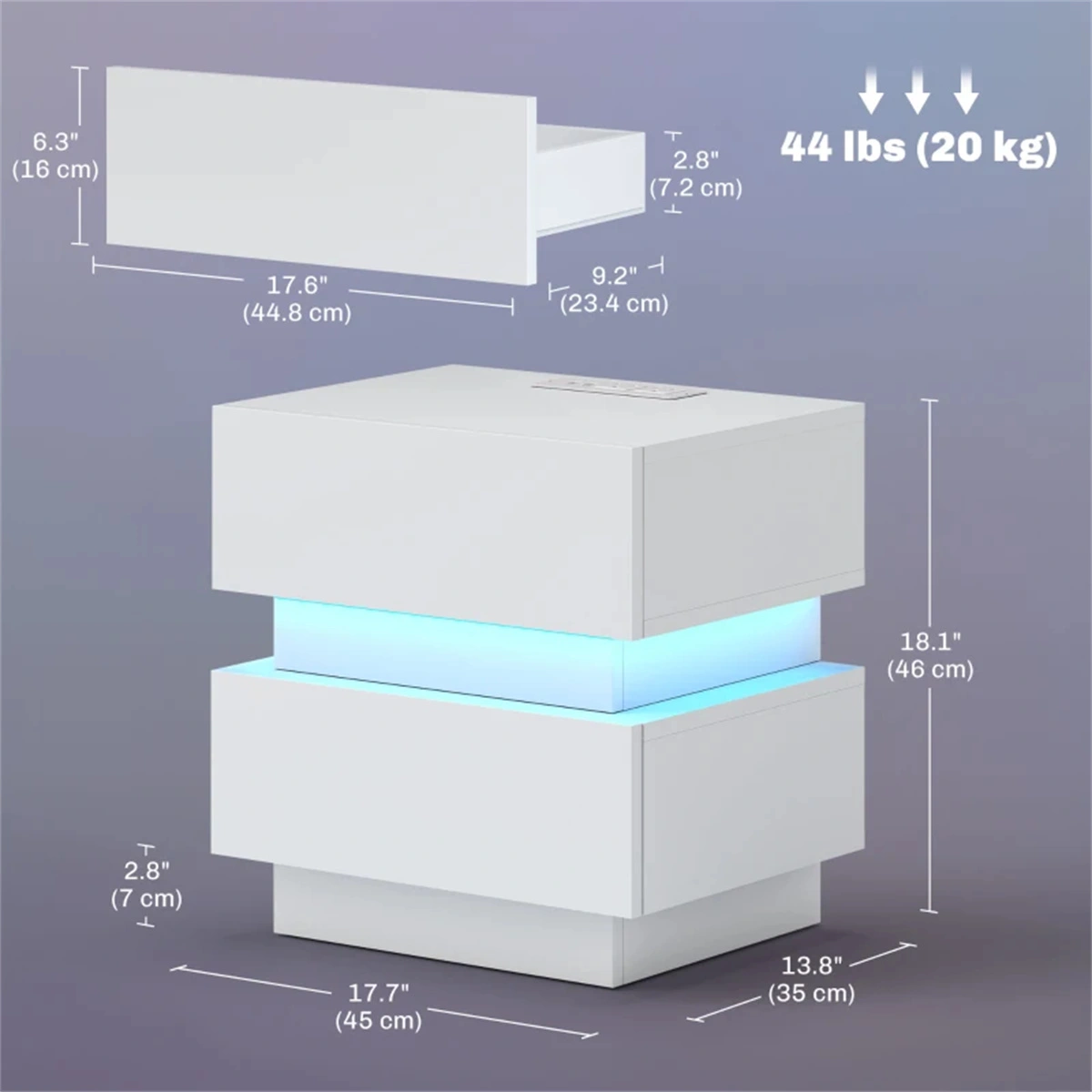 Smart Bedside Table w/ Wireless Charging Station & Dimmable LED Light - USB Ports, Nightstand Storage Organizer view 4