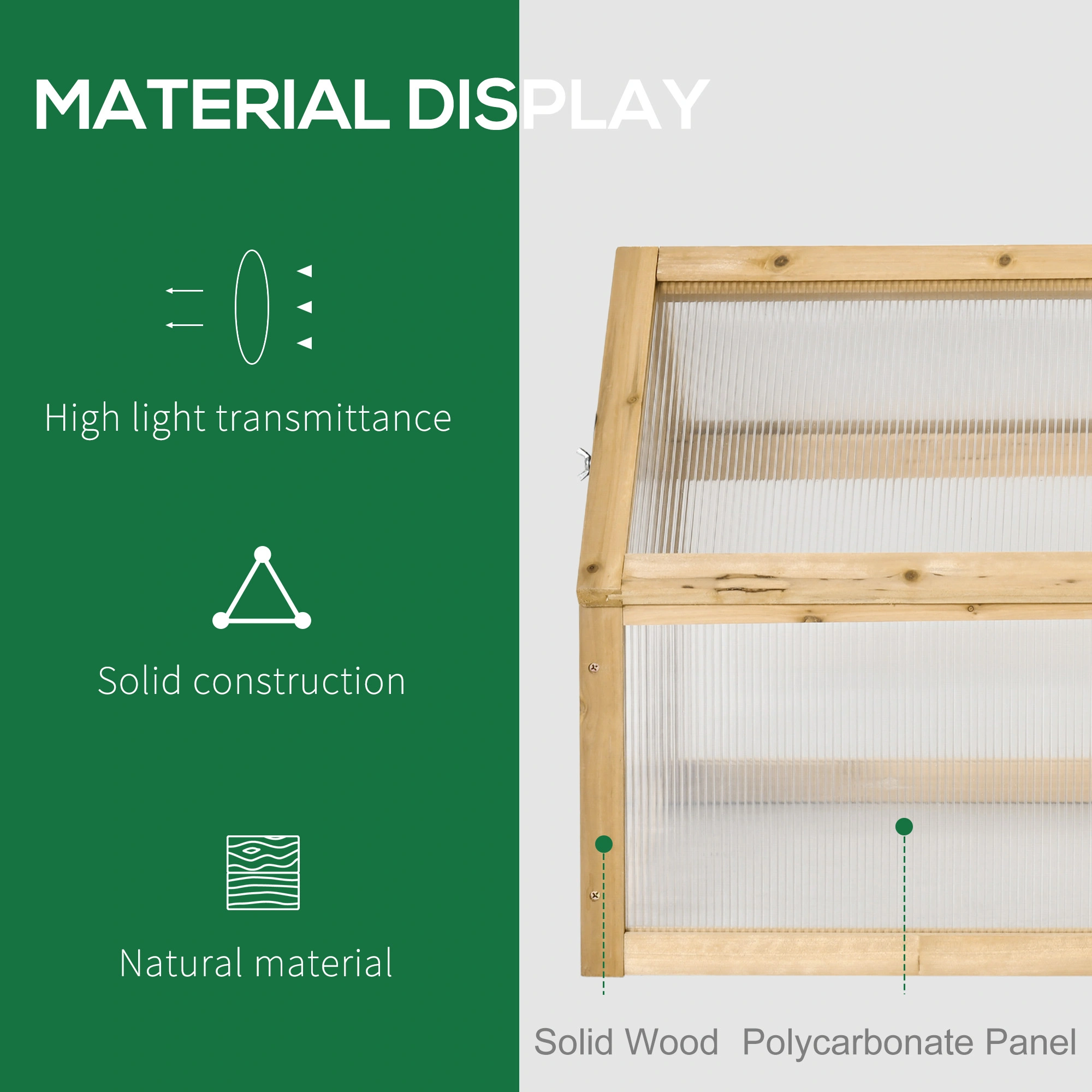 Wooden Cold Frame Greenhouse - Portable Raised Garden Planter Box for Seedlings & Herbs view 2