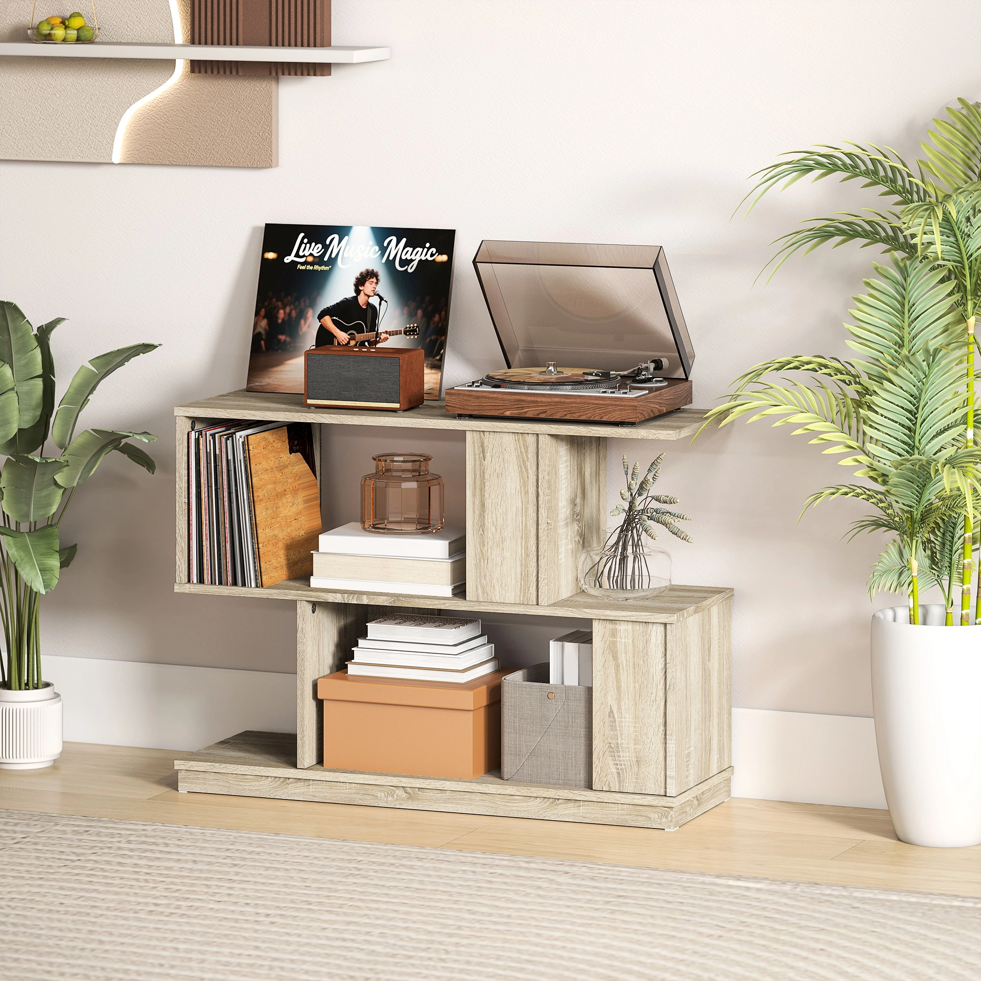 Rattan Coffee Table, Woven Accent Side Table with Storage Shelf for Living Room, Bedroom, Small Space view 4