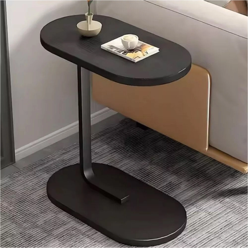 C-Shaped Sofa Side End Table, Compact Coffee Laptop Table for Living Room Bedroom, Black, UK