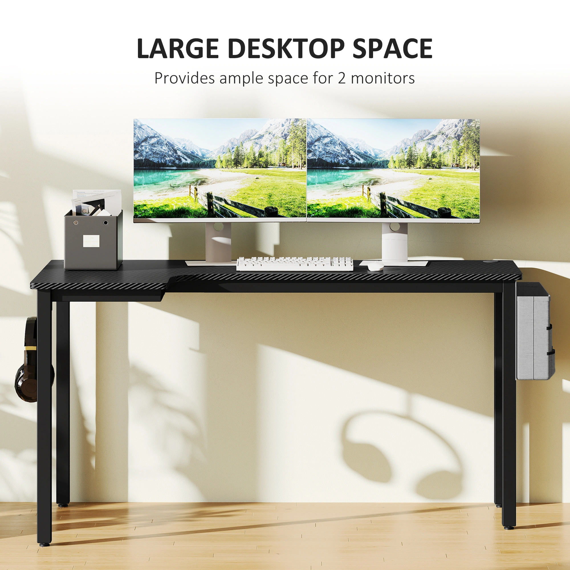 Modern Computer Desk, 47" Home Office Writing Desk with Storage Organizer Shelf, Black Metal Frame, Simple Assembly view 5