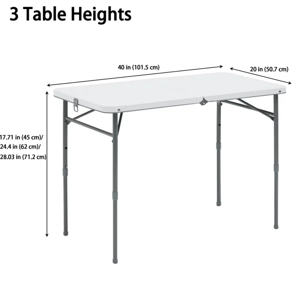 40"L x 20"W Plastic Adjustable Height Fold-in-Half Folding Table, White (Shipment from Walmart) view 5