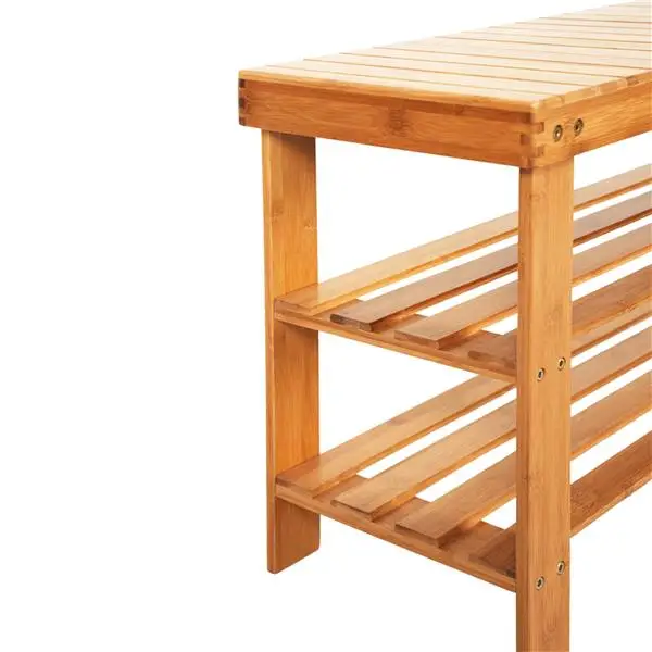 90cm Strip Pattern 3 Tiers Bamboo Stool Shoe Rack Wood Color view 4
