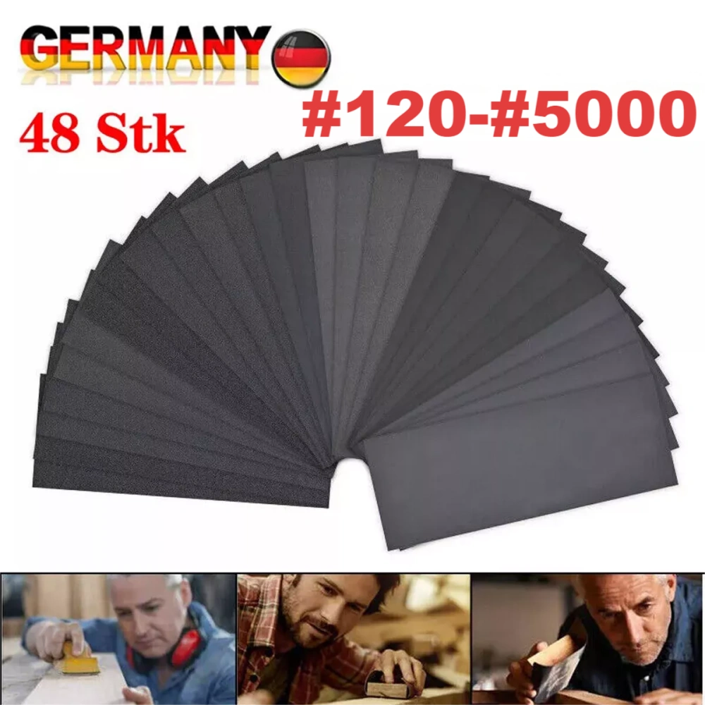 48 Pcs Sandpaper Set Wet Dry Grit 80-3000 for Auto Paint Wood Polishing Abrasive Sheets