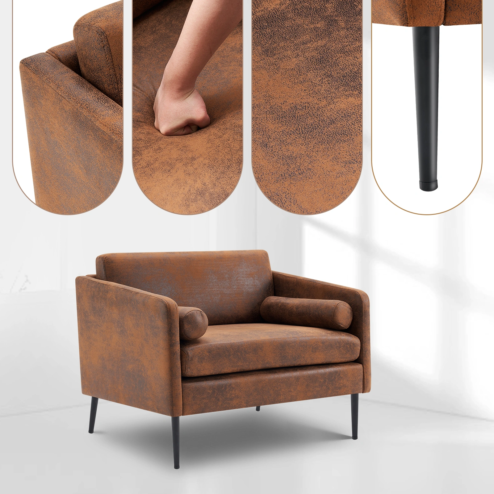 97*71*74cm 1.5 Seats Hot Stamping Cloth Surrounding Chair With Pillow Indoor Circle Chair Dark Brown view 5
