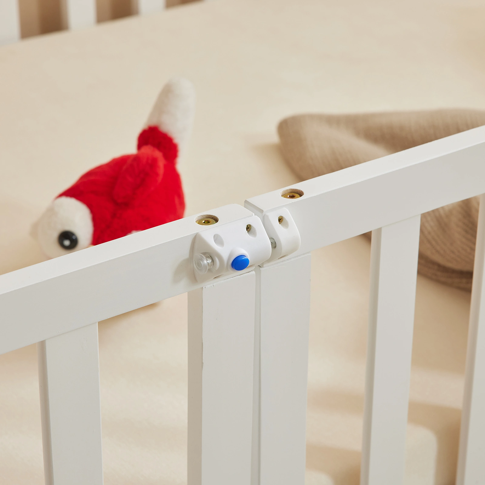 White Painted Pine Wood Fence Bed with Door & Deck - Twin Size Kids Wooden Bed for Children's Room view 11