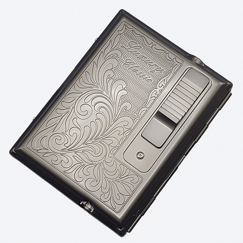 LEGENDEX ELEGANCE Cigarette Case with Turbo Lighter, Gunmetal Windproof Refillable Adjustable Jet Torch