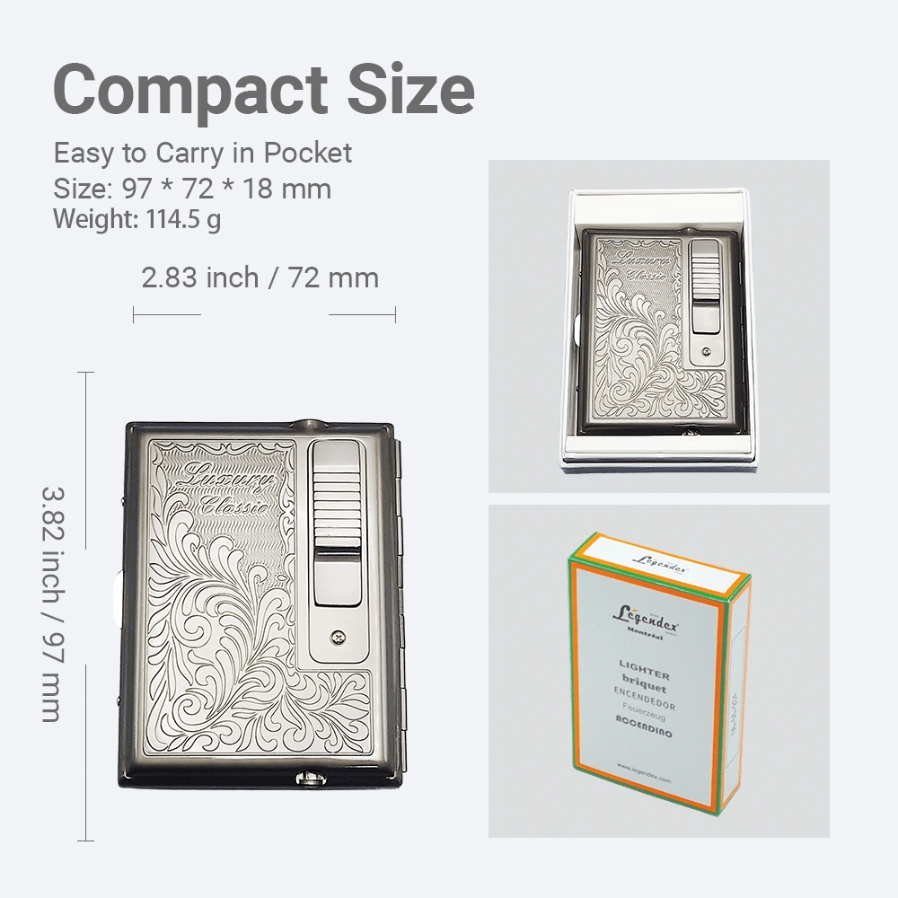 LEGENDEX ELEGANCE Cigarette Case with Turbo Lighter, Gunmetal Windproof Refillable Adjustable Jet Torch view 4