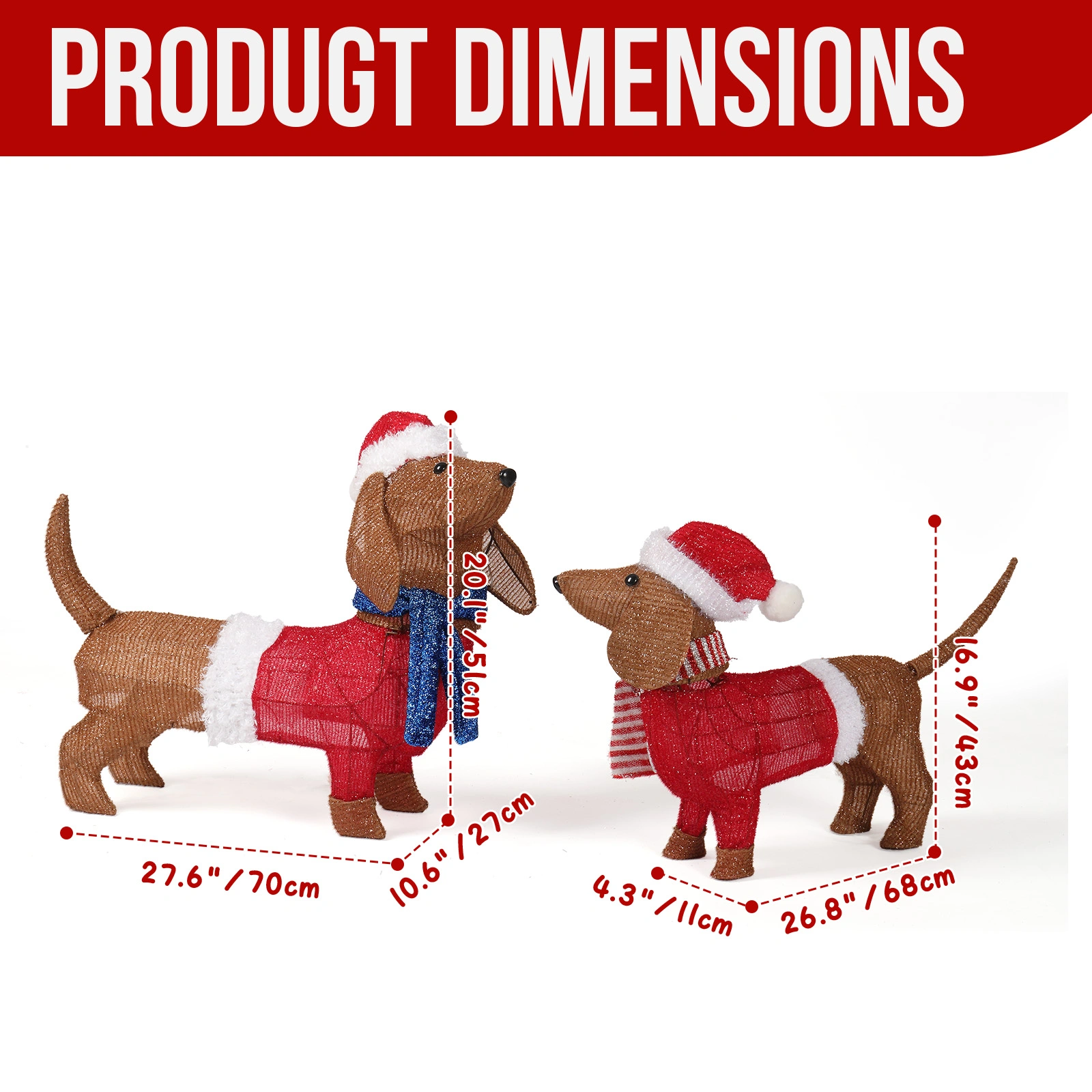 Set of 2 Lighted Dachshund Dog Christmas Decor, Pre-lit with 115 Warm White LED Lights, Brown, Indoor Outdoor Xmas Holiday Display view 2