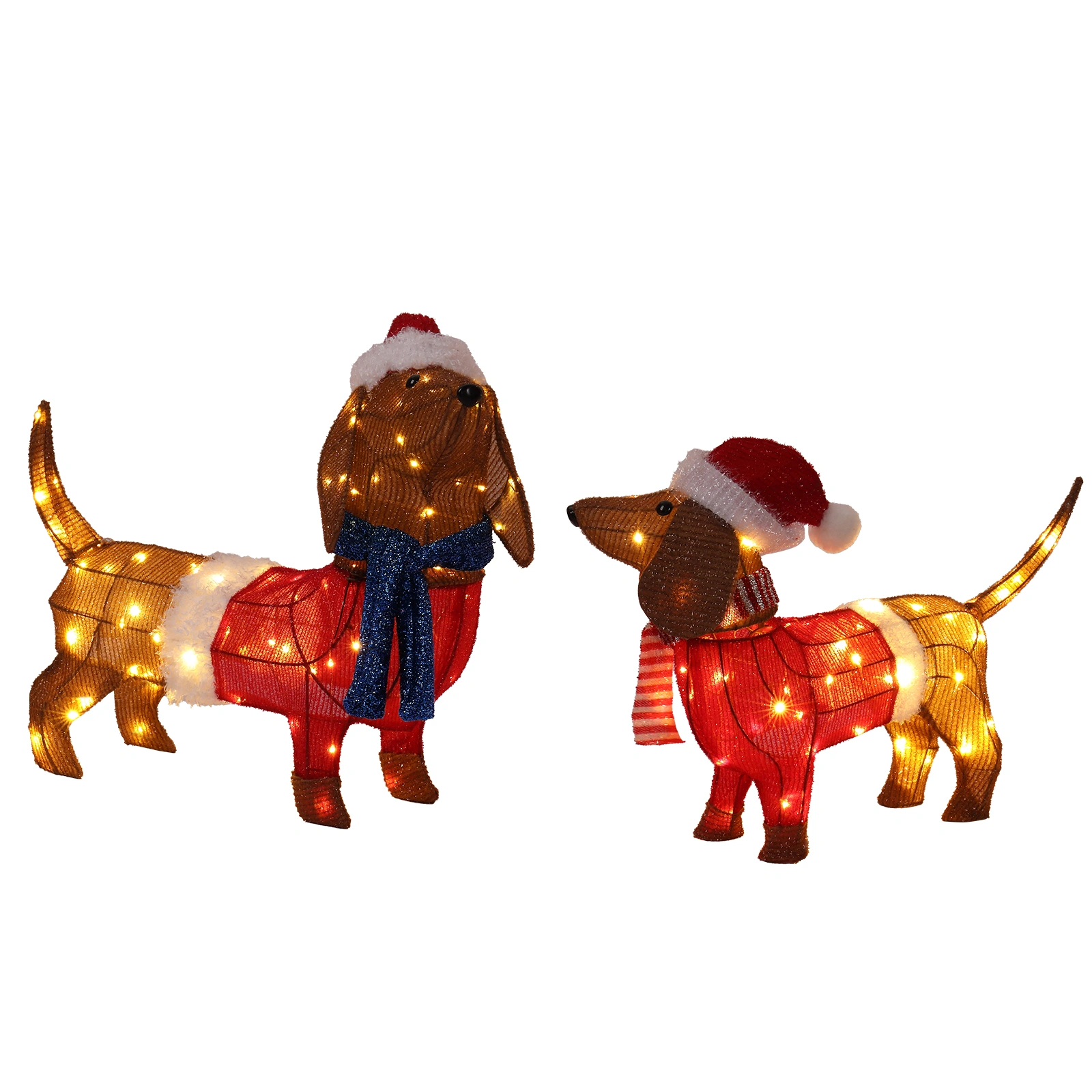 Set of 2 Lighted Dachshund Dog Christmas Decor, Pre-lit with 115 Warm White LED Lights, Brown, Indoor Outdoor Xmas Holiday Display view 3
