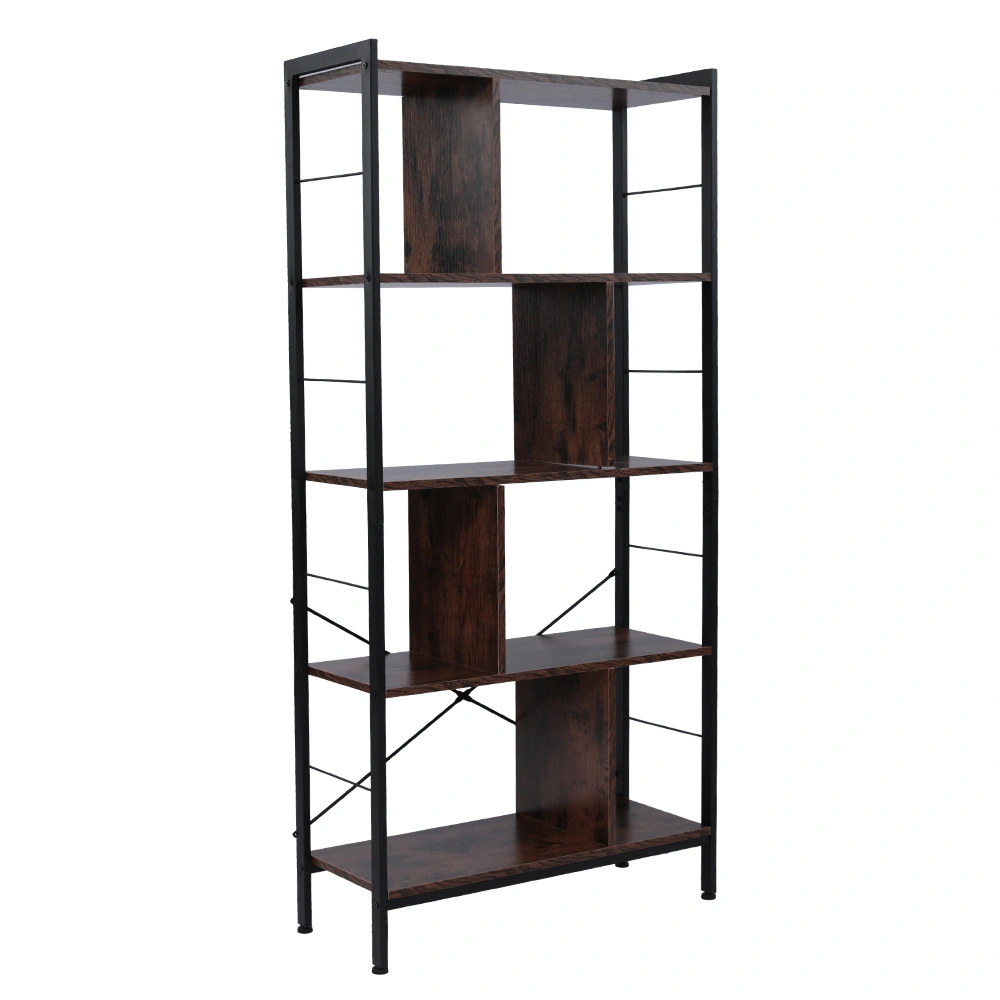 4 Tier Industrial Bookshelf, Floor Standing Storage Rack in Living Room Office Study, Large Storage Space, Simple Assembly, Stable Steel Frame, Rustic Brown