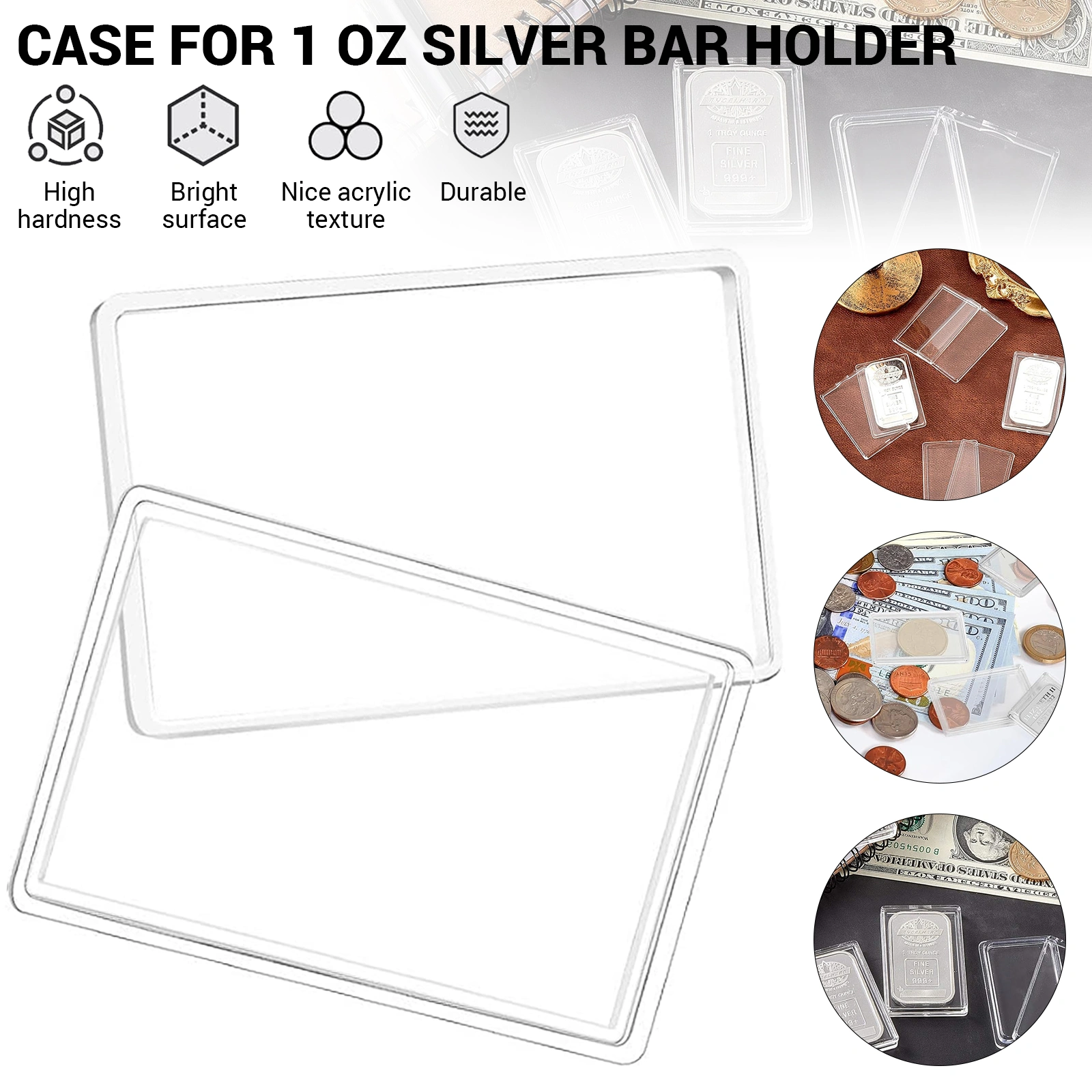 Clear Acrylic Silver Bar Case 1oz - Display Holder & Storage Container for Gold Bars, Jewelry, Medals - Transparent Organizer Box view 2