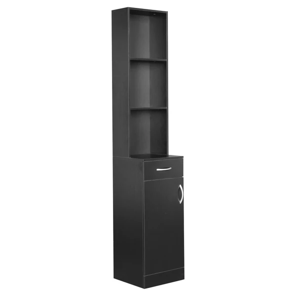 MDF With Triamine One Door One Drawer Three Compartments High Cabinet Bathroom Wall Cabinet Black view 2
