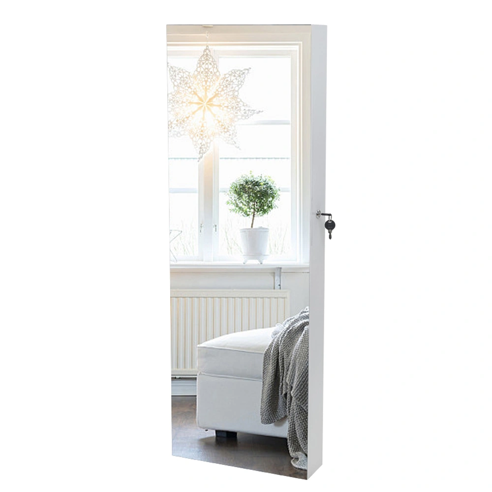 White Wooden Wall Mounted Mirror Cabinet 4-Tier Shelf 2 Drawers Built-in Mirror 8 Blue LED Lights Jewelry Storage